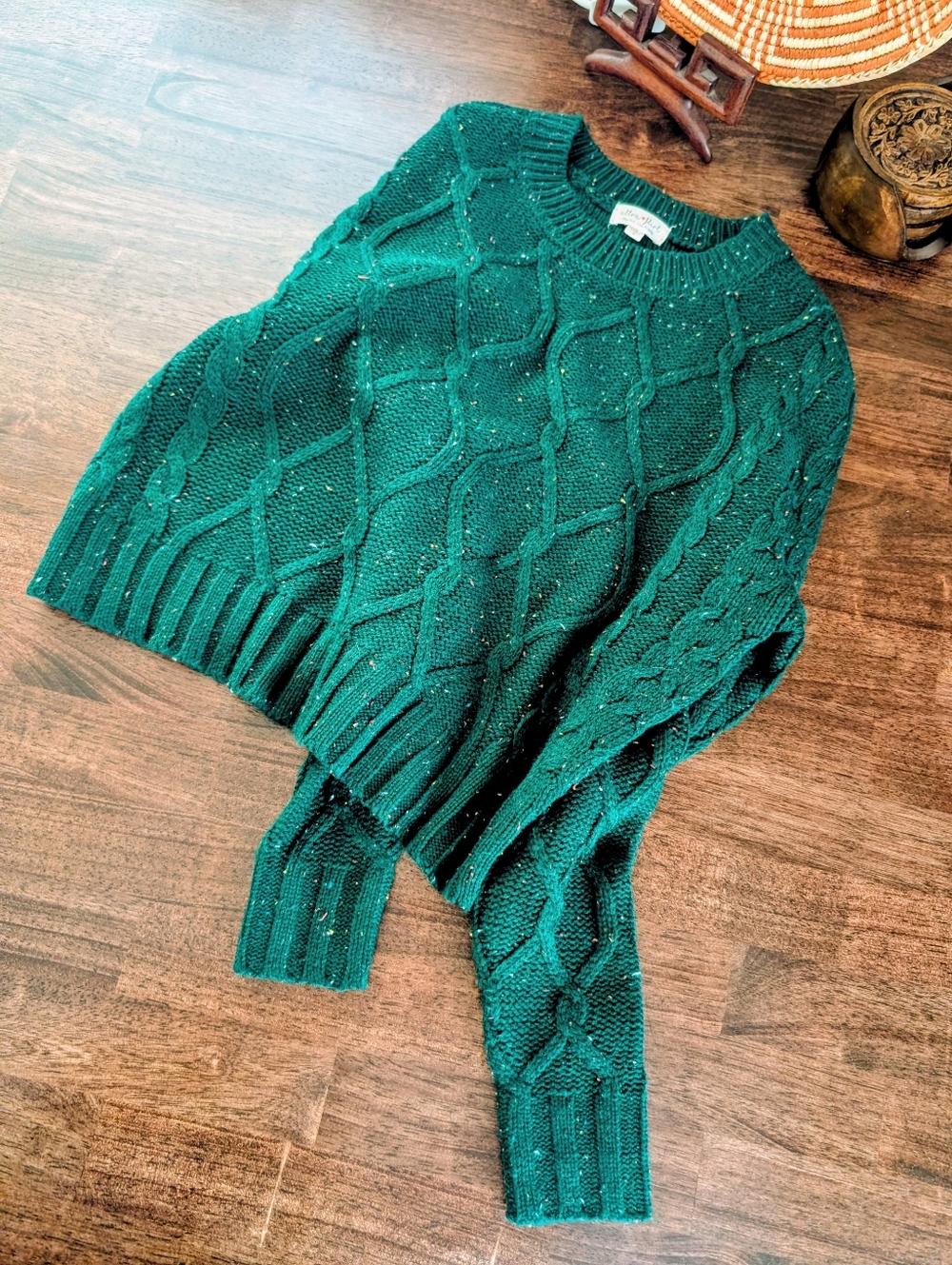 Ultra Flirt Emerald Green Cable Knit Crewneck Sweater